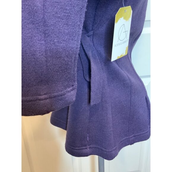 Title Nine Purple Merino Wool Blend Belted Tie Front Hooded Sweater, Size S - Picture 6 of 10